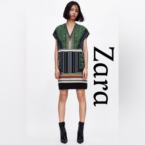Zara Multicolor V-Neck Mini Dress